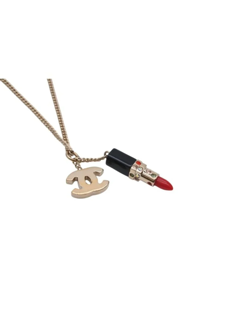Chanel Lip Necklace 04 Metal Rhinestone Black Red Gold